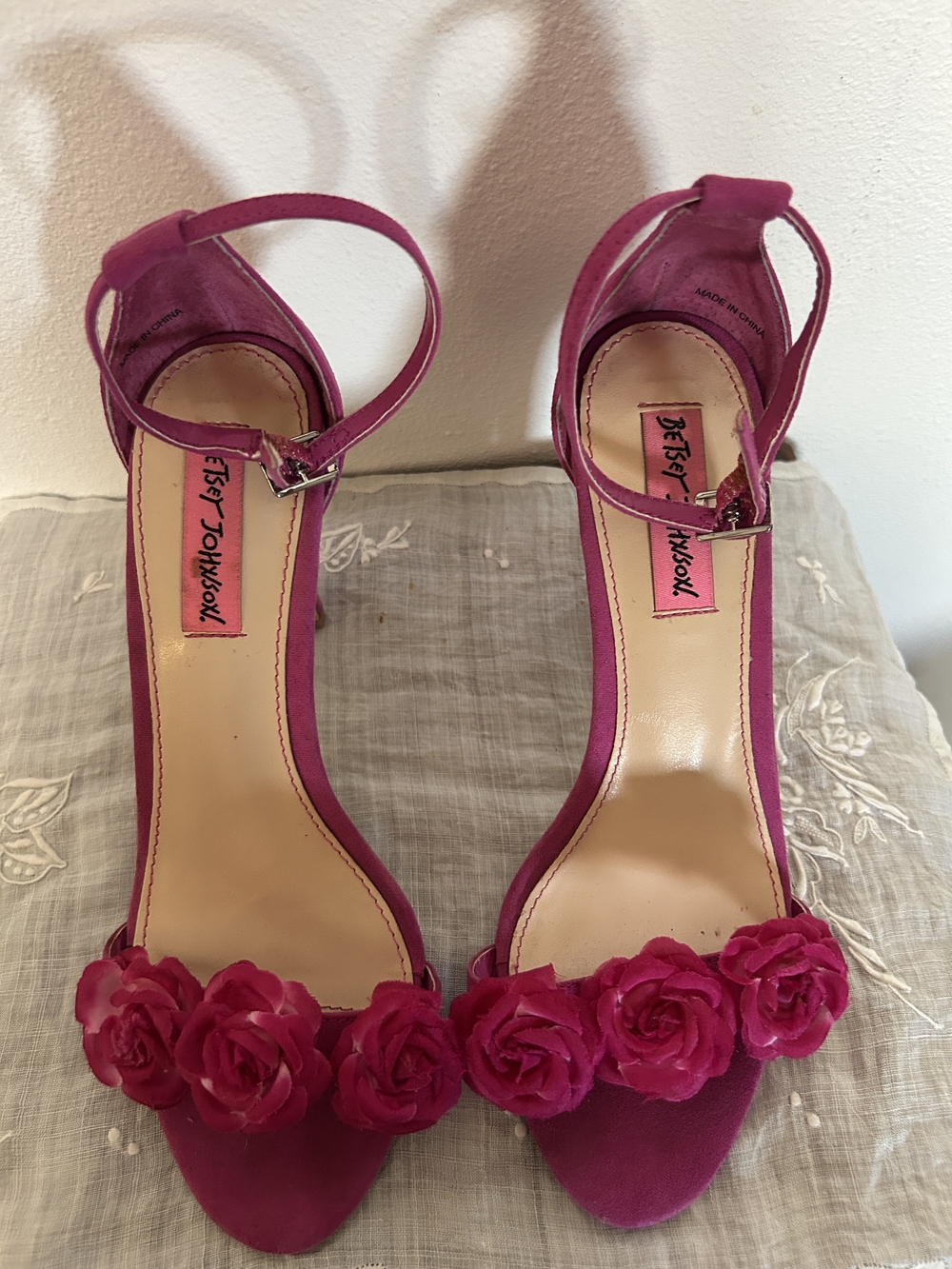Betsey Johnson Fuchsia Floral Ankle-Strap Heels